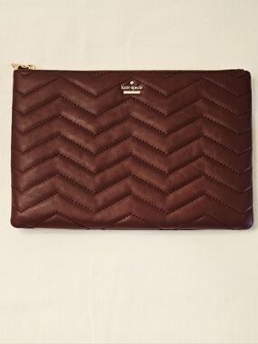 kate spade Dark Burgundy Leather Zip Pouch with Gold-Tone Hardware